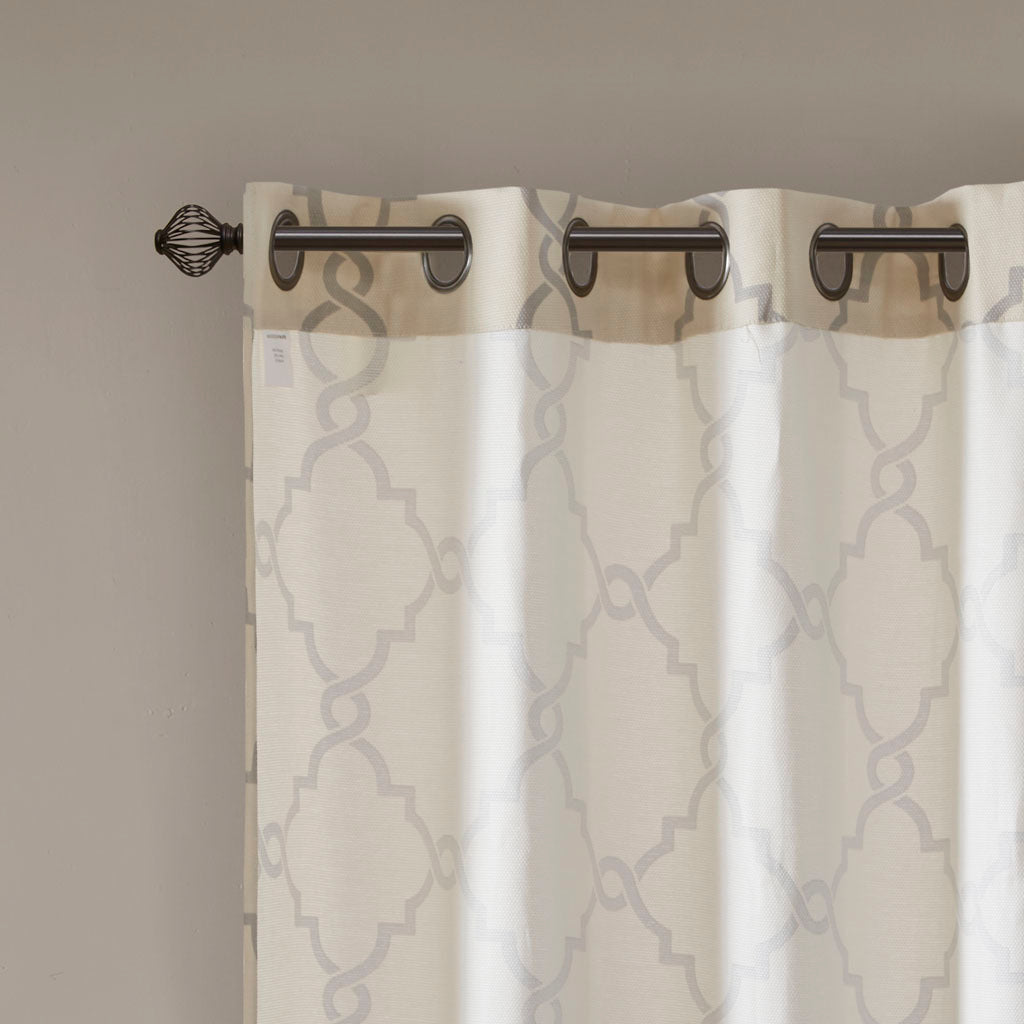 50x108" Fretwork Print Grommet Top Window Curtain Panel - Beige+Grey (1 panel only)