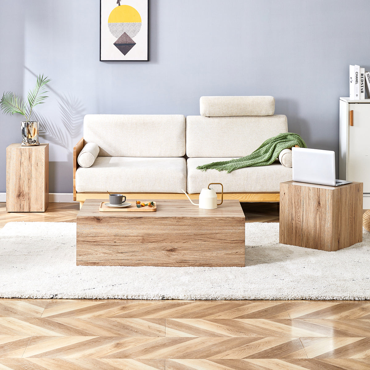 Modern Three-piece Coffee Table Stylish Design Wood