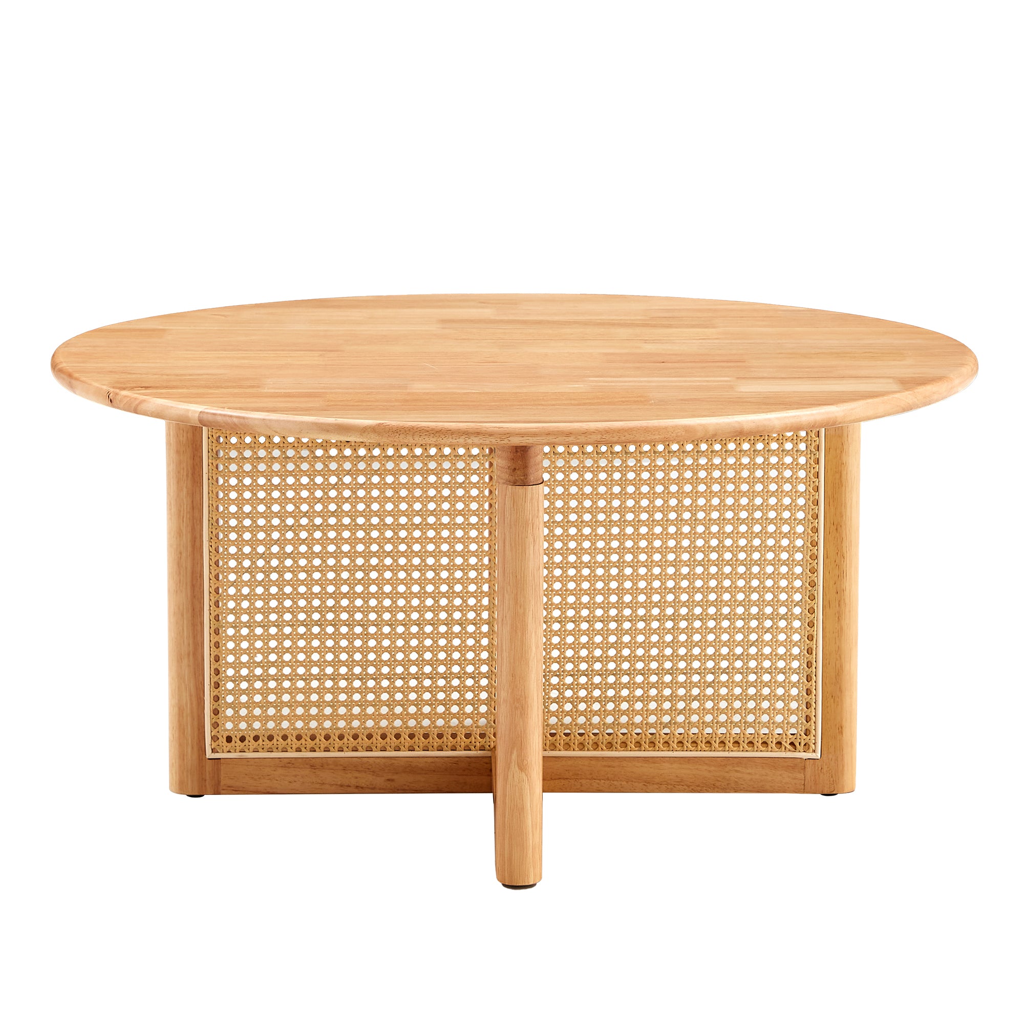 Naturally Elegant Wooden Coffee Table with Faux Rattan Accents