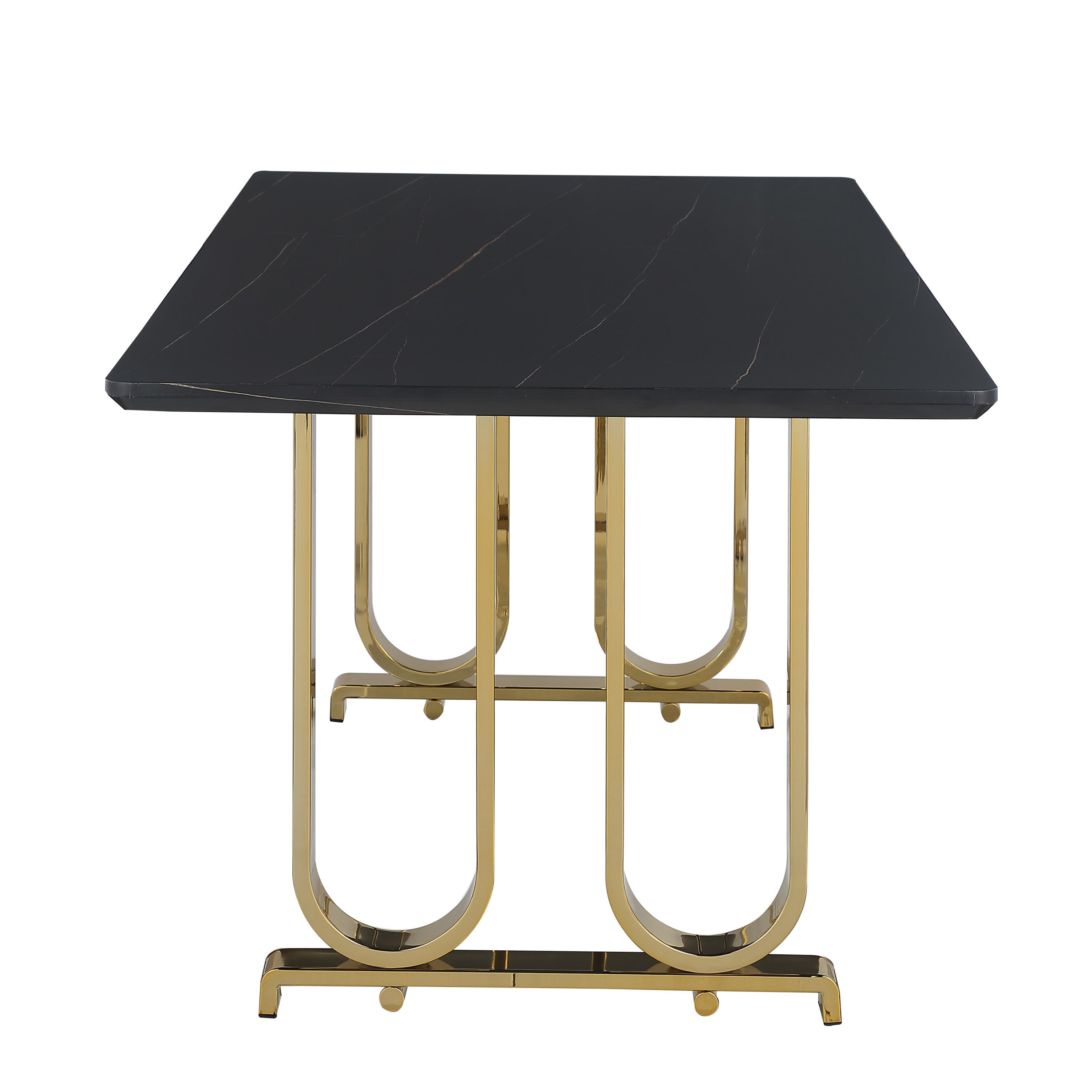 Contemporary Dining Table with Lauren Gold Black Top -  Black+Polished Gold