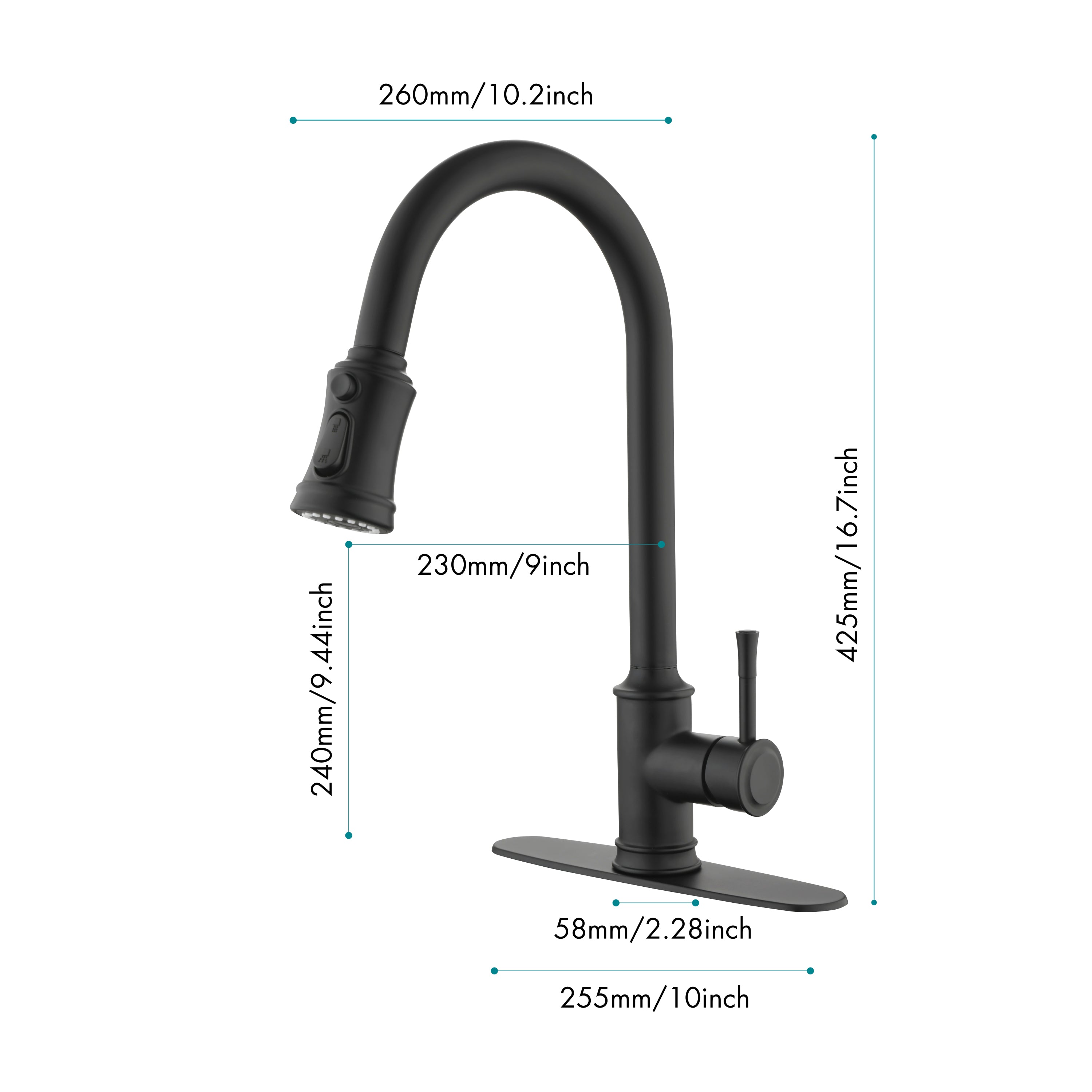 Single Level Stainless Steel Kitchen Sink Faucets with Pull Down Sprayer - Matt Black