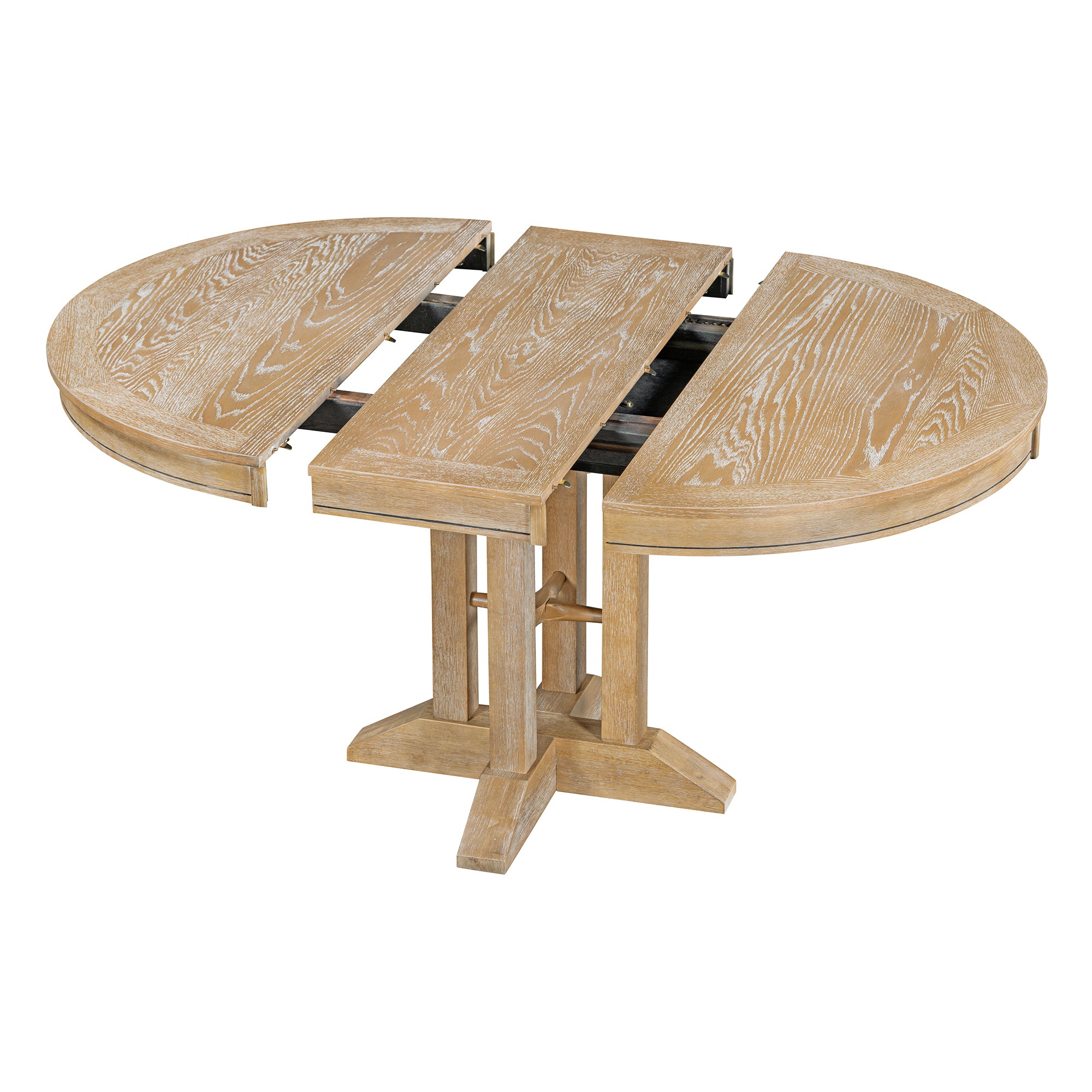 5-Piece Dining Set Extendable Round Table and 4 Chairs Farmhouse Dining Set - Natural Wood Wash