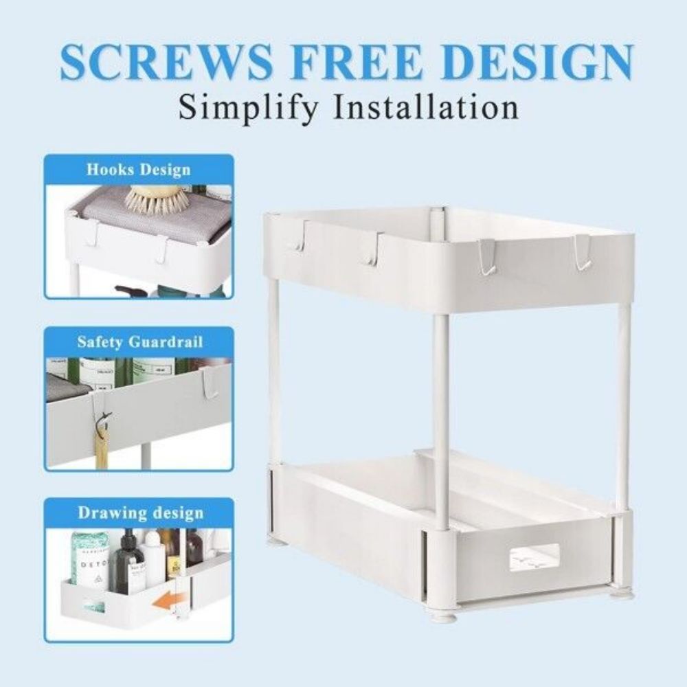 2 Pack Under Sink Organizers and Storage Bathroom Organizer Under Sink, Pull Out Cabinet Organizer for Kitchen Bathroom Sink Storage - White