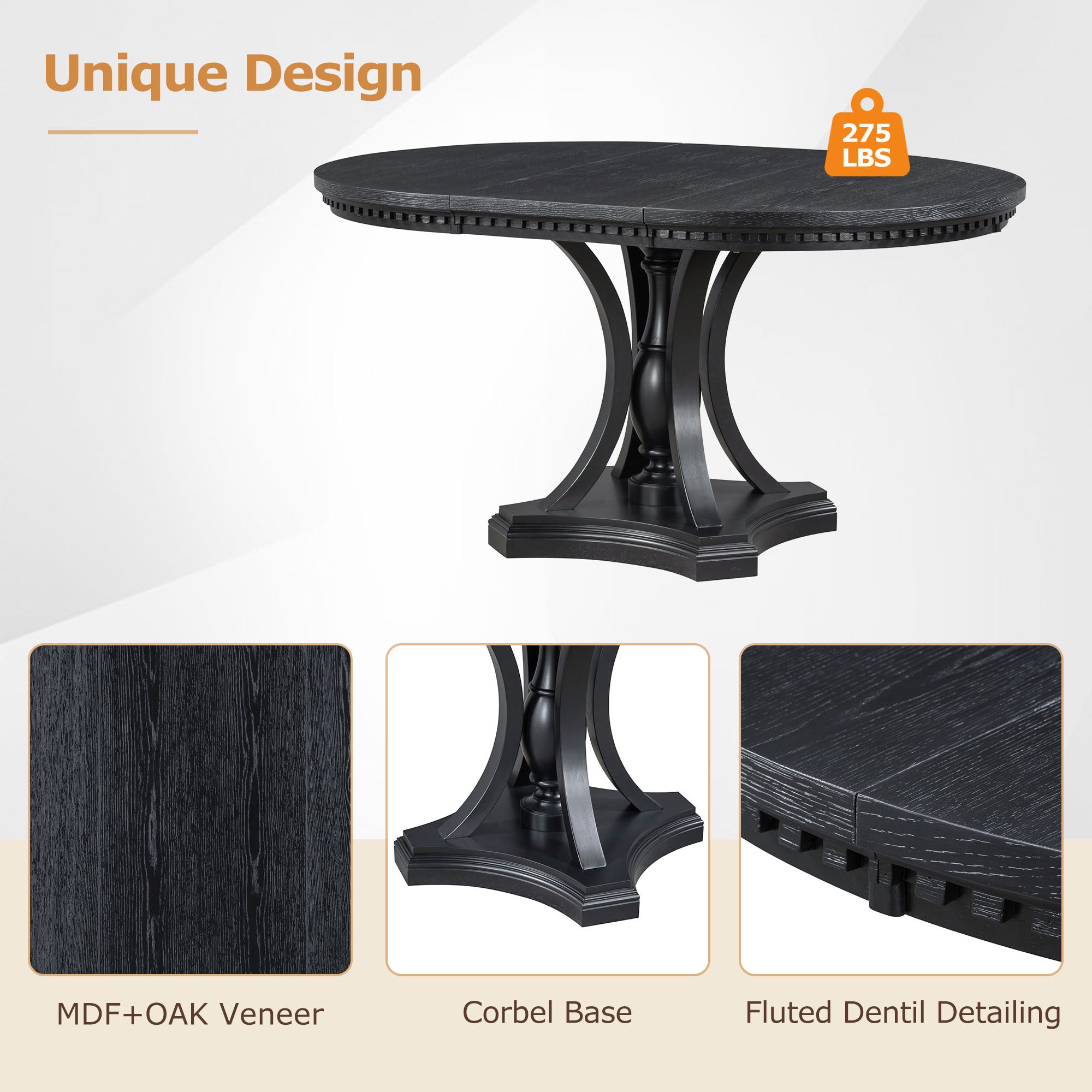 5-piece Dining Set Extendable Round Table and 4 Chairs for Kitchen Dining Room - Black Oak
