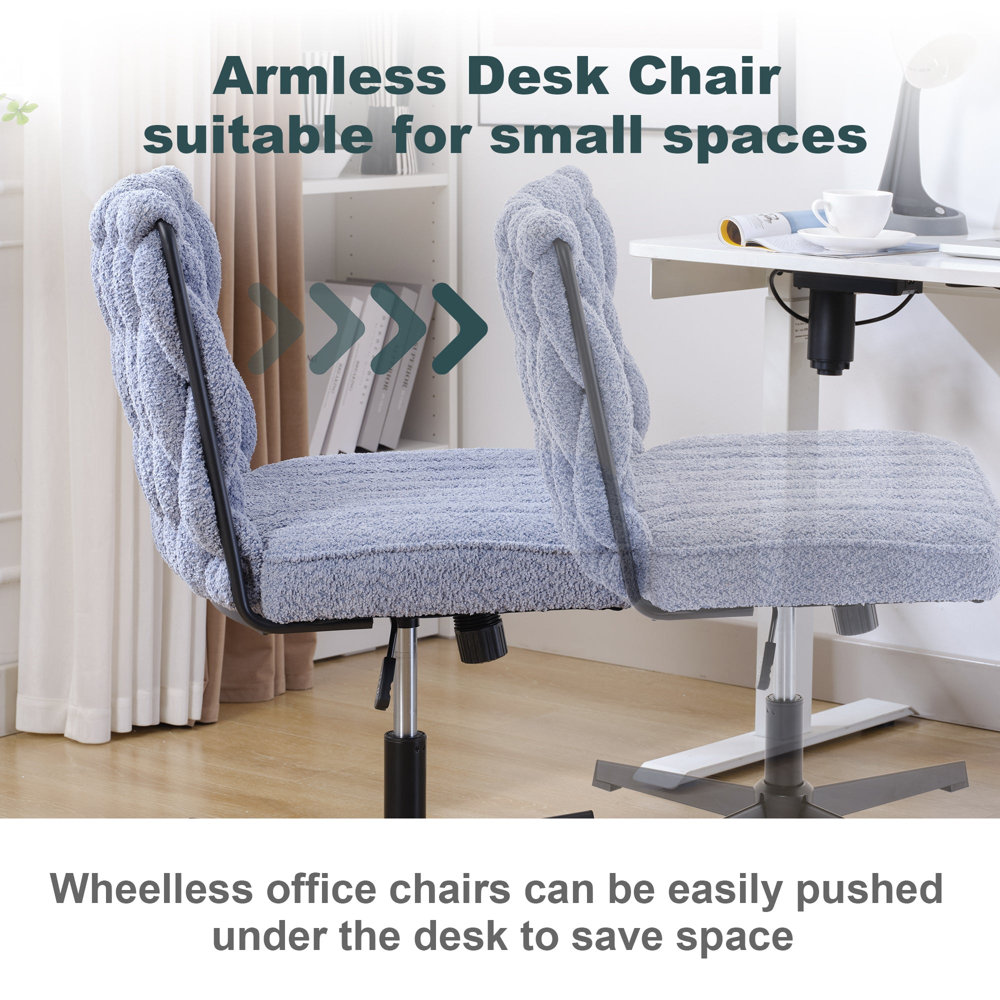 Armless Office Desk Chair No Wheels, Blue