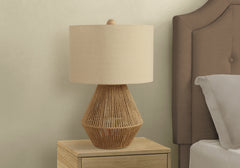 Boho Style Table Lamp 22"H, Brown Rope, Beige Shade