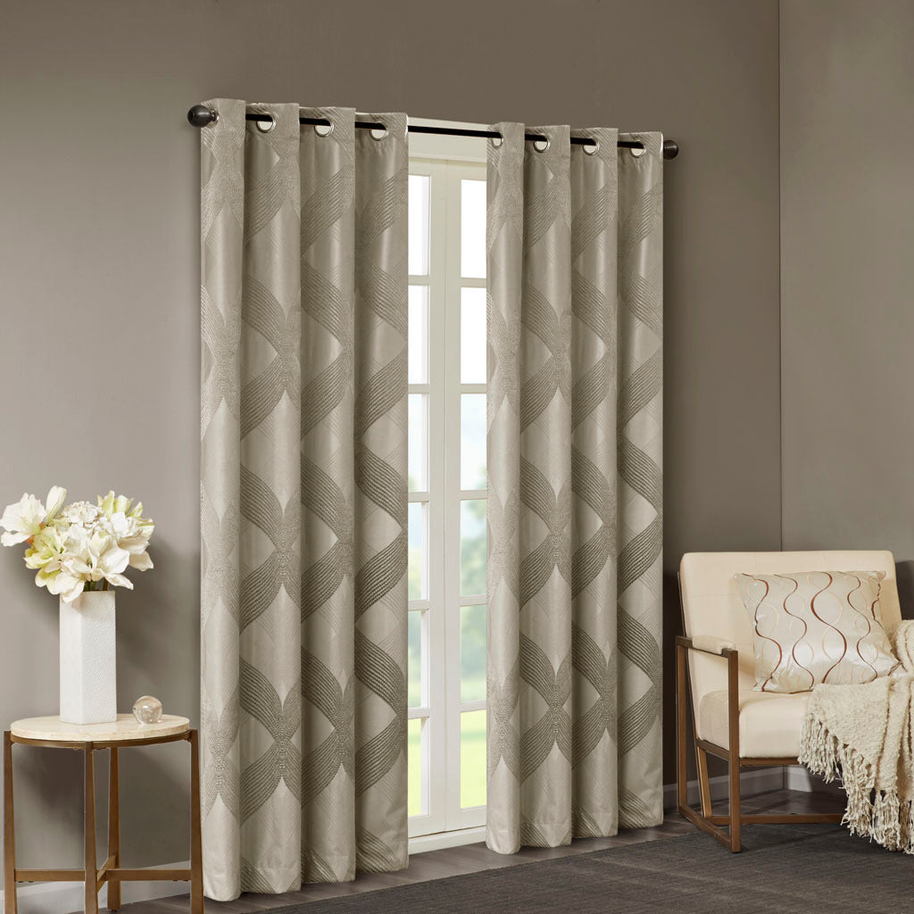 50x84" Ogee Knitted Jacquard Total Blackout Curtain Panel - Taupe