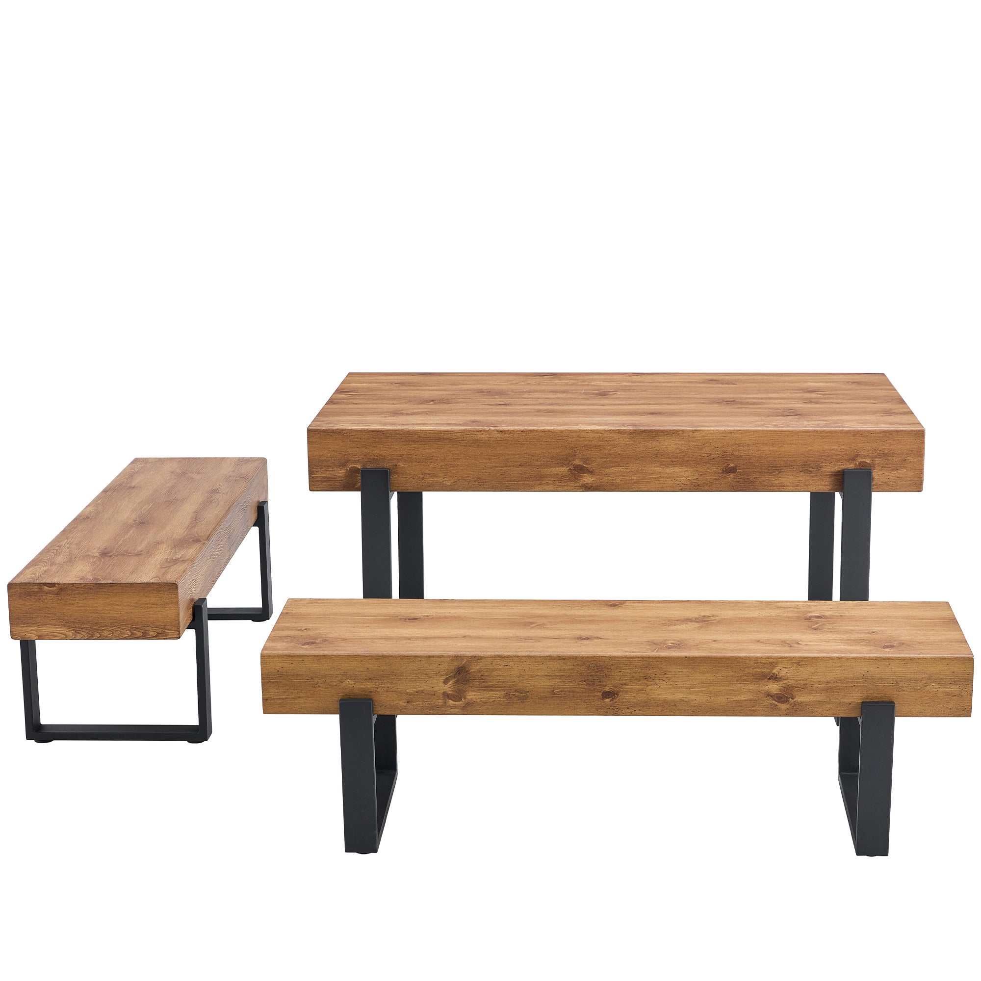 3-Piece Dining Table Set for 4 People, 59" Kitchen Table Set with 2 Bench, Dining Room Table with Heavy-Duty Frame, Easy Assembly - Natural Wood Wash