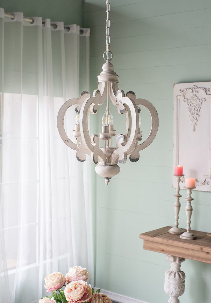 French Country Wood Chandelier, 6-Light Farmhouse Pendant Light Fixture with Adjustable Chain