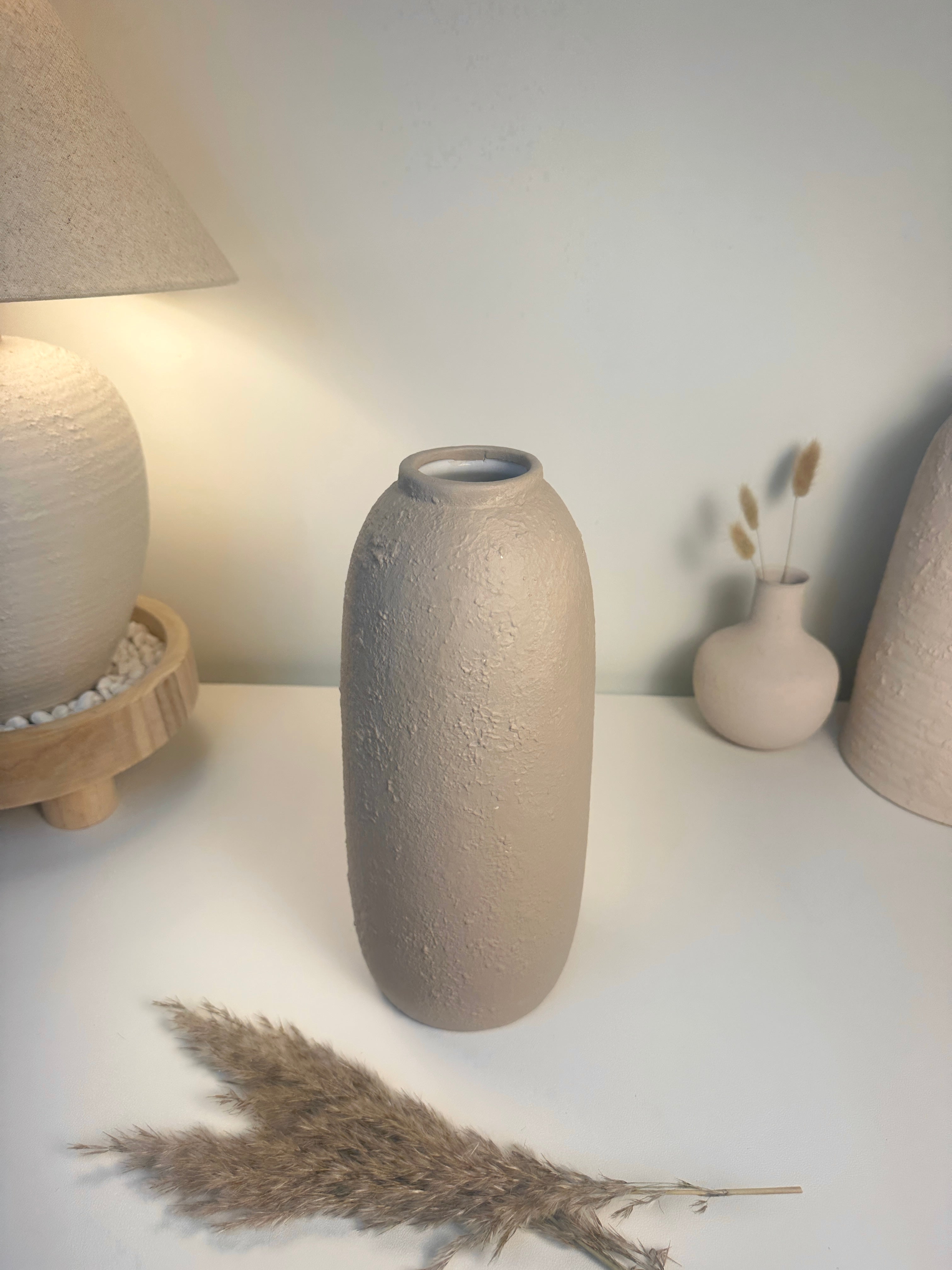 Minimalist Textured Ceramic Tan Beige Vase 12"