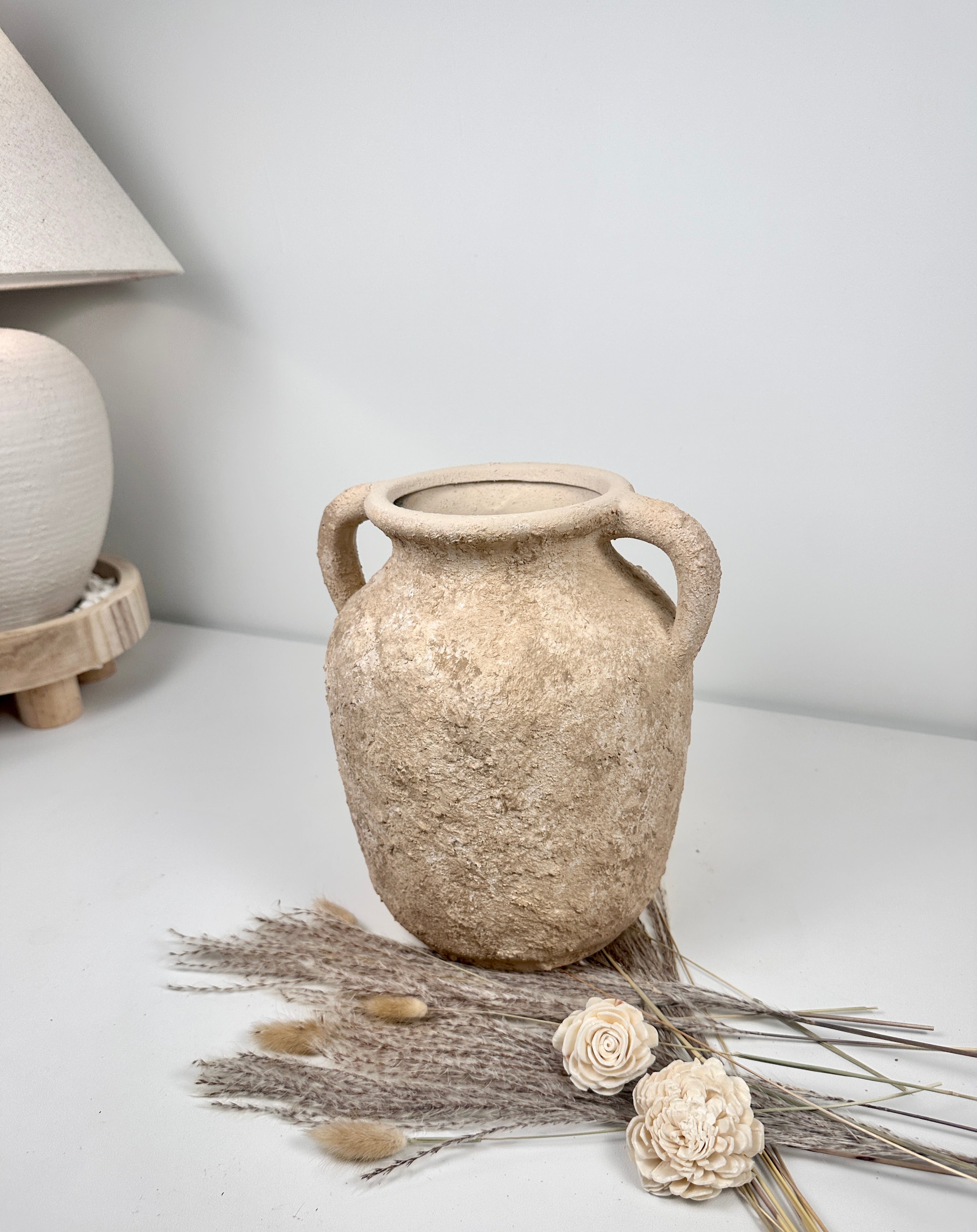 Rustic Minimalist Textured Hand-painted 10.5" tall - Light Beige wash