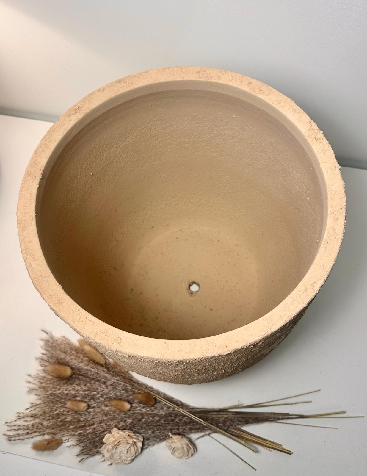 13.5" Rustic Hand-Painted & Textured Planter Pot with Drainage Hole one time creation - Tan Beige Brown