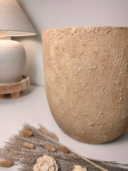 13.5" Rustic Hand-Painted & Textured Planter Pot with Drainage Hole one time creation - Tan Beige Brown