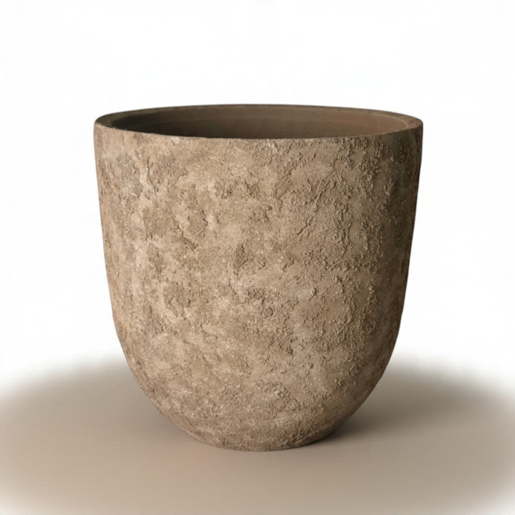 16.5 tall Rustic Hand-Painted & Textured Planter Pot with Drainage Hole - Earth Brown