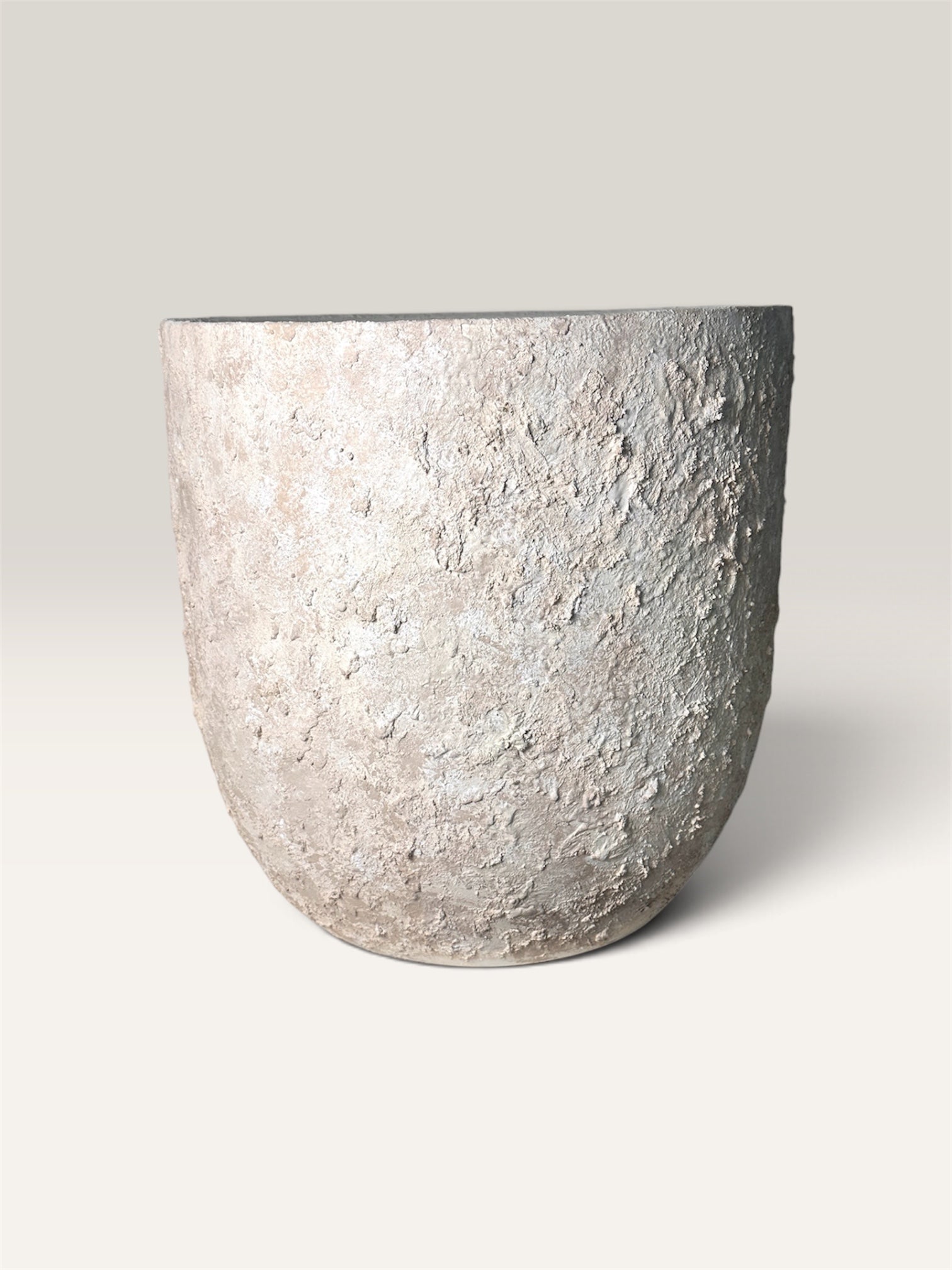 17" tall Minimalist Hand-Painted & Textured Planter Pot with drainage hole - cream wash