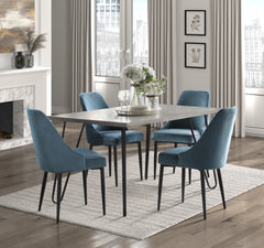 Modern Sleek Design Velvet Fabric Blue Side Chair (Set of 2) - Blue and Black Finish