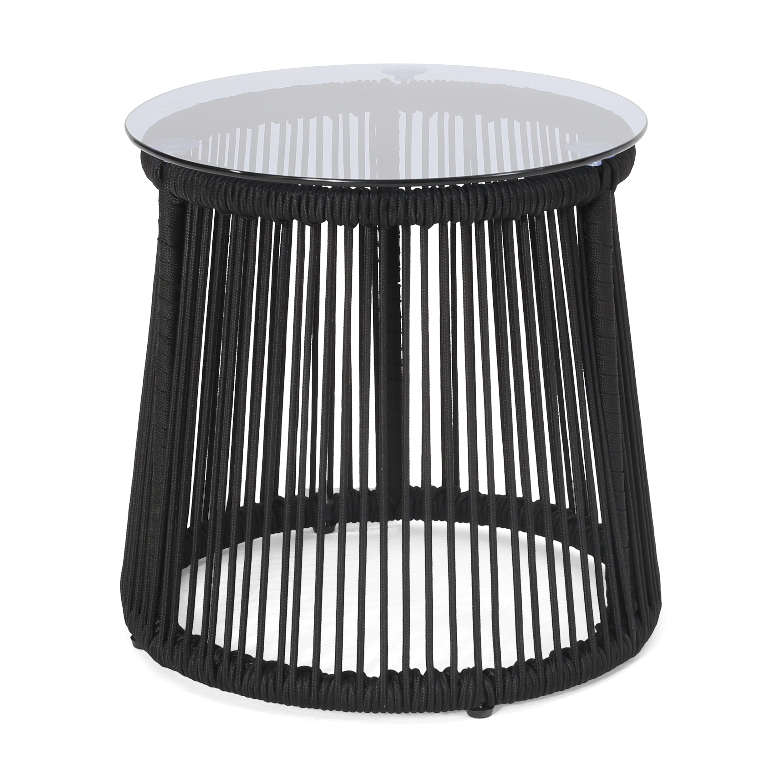 Boho Woven Rope Side Table - Black