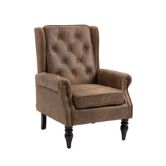 Modern Coffee Wood Frame Armchair with Sturdy Wood Legs and Microsuede Upholstery for Living Room