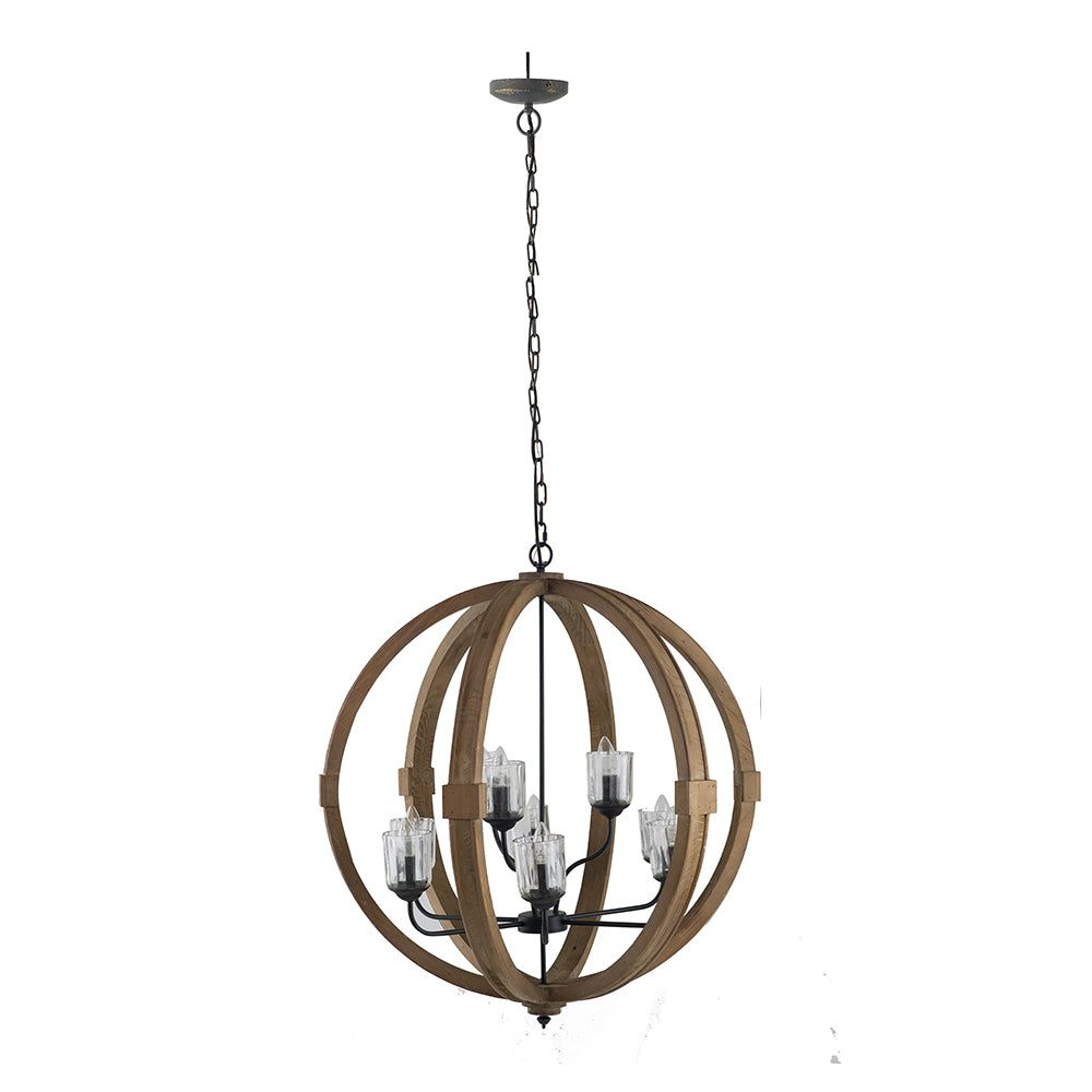 9- Light Globe Chandelier, Wood Chandelier Hanging Light Fixture with Adjustable Chain