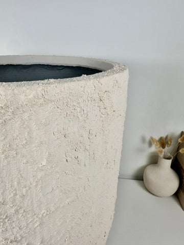 Minimalist Hand-Painted & Textured Planter Pot 17.5" tall with drainage hole one time creation - cream
