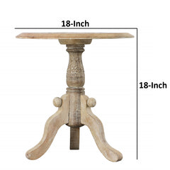 French Style Intricately Carved Round Top Mango Wood Side End Table with Pedestal Base - Natural and White