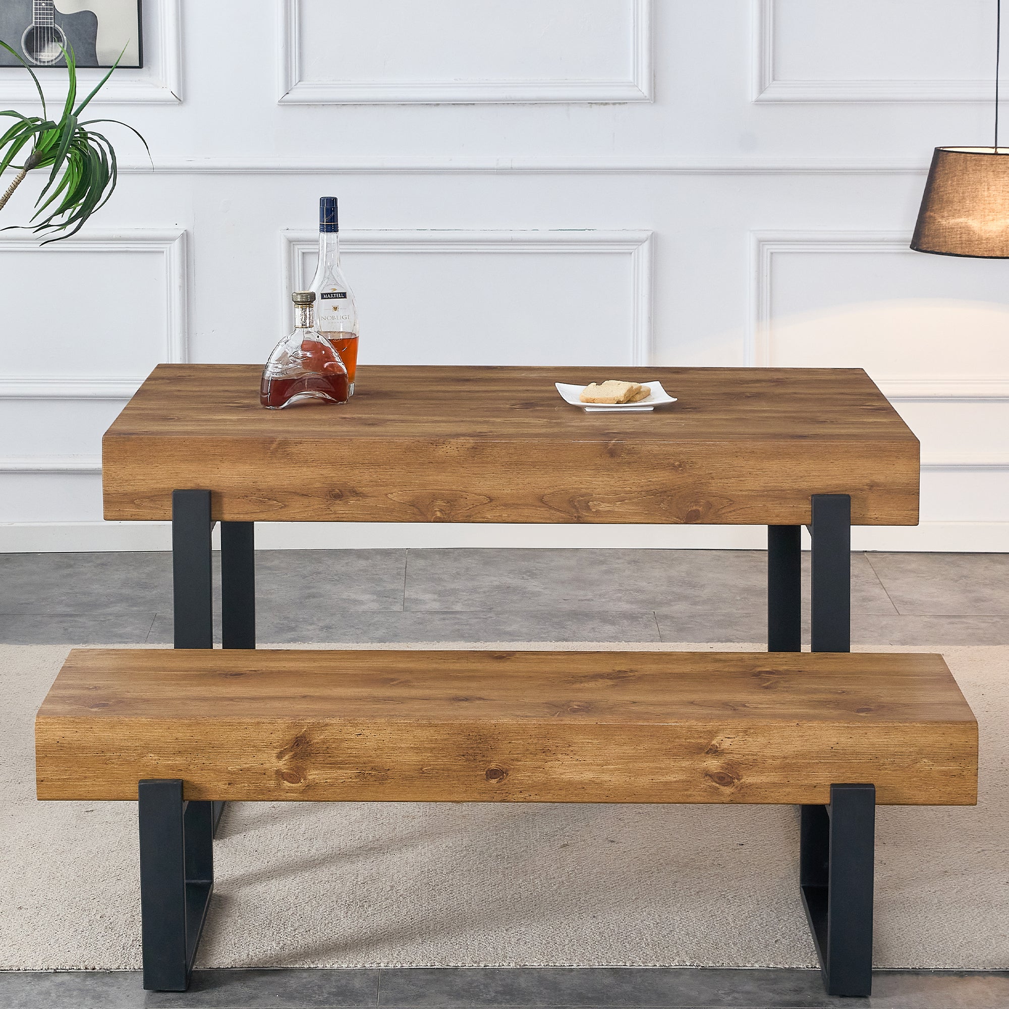 3-Piece Dining Table Set for 4 People, 59" Kitchen Table Set with 2 Bench, Dining Room Table with Heavy-Duty Frame, Easy Assembly - Natural Wood Wash