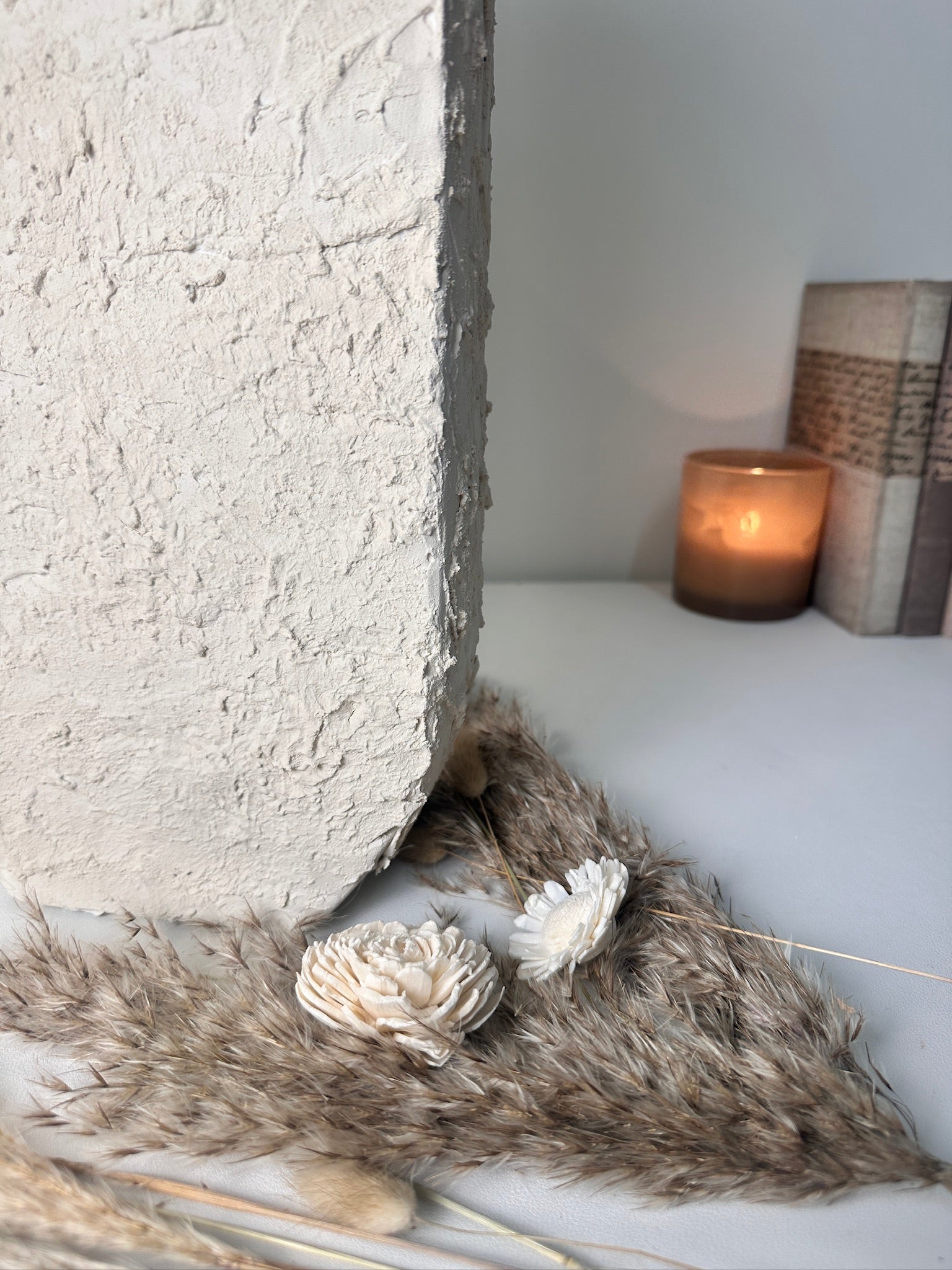 Minimalist Textured Hand-painted Sculpture Floor or Table Vase 17" tall - Cream
