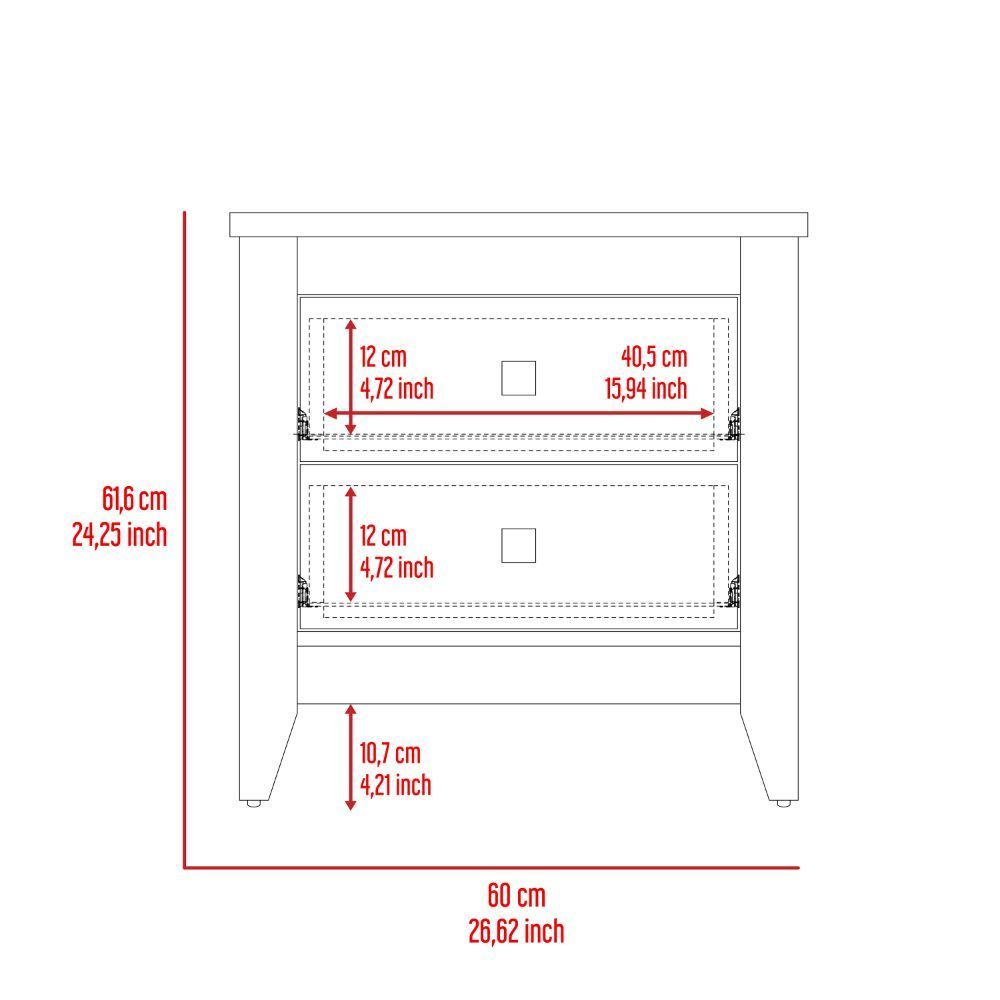 Amara Nightstand, Two Shelves/Four Legs - White