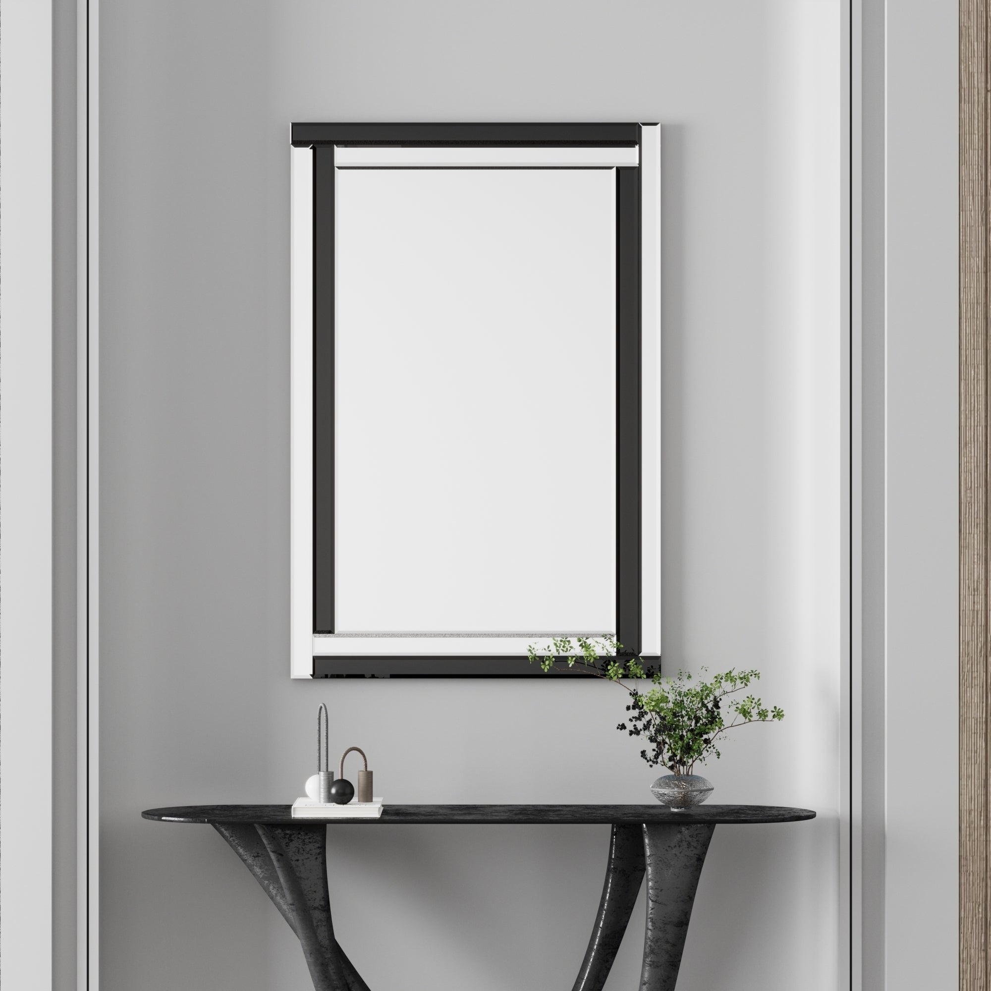 Large Wall-Mounted Silver Decorative Rectangular Wall Mirror