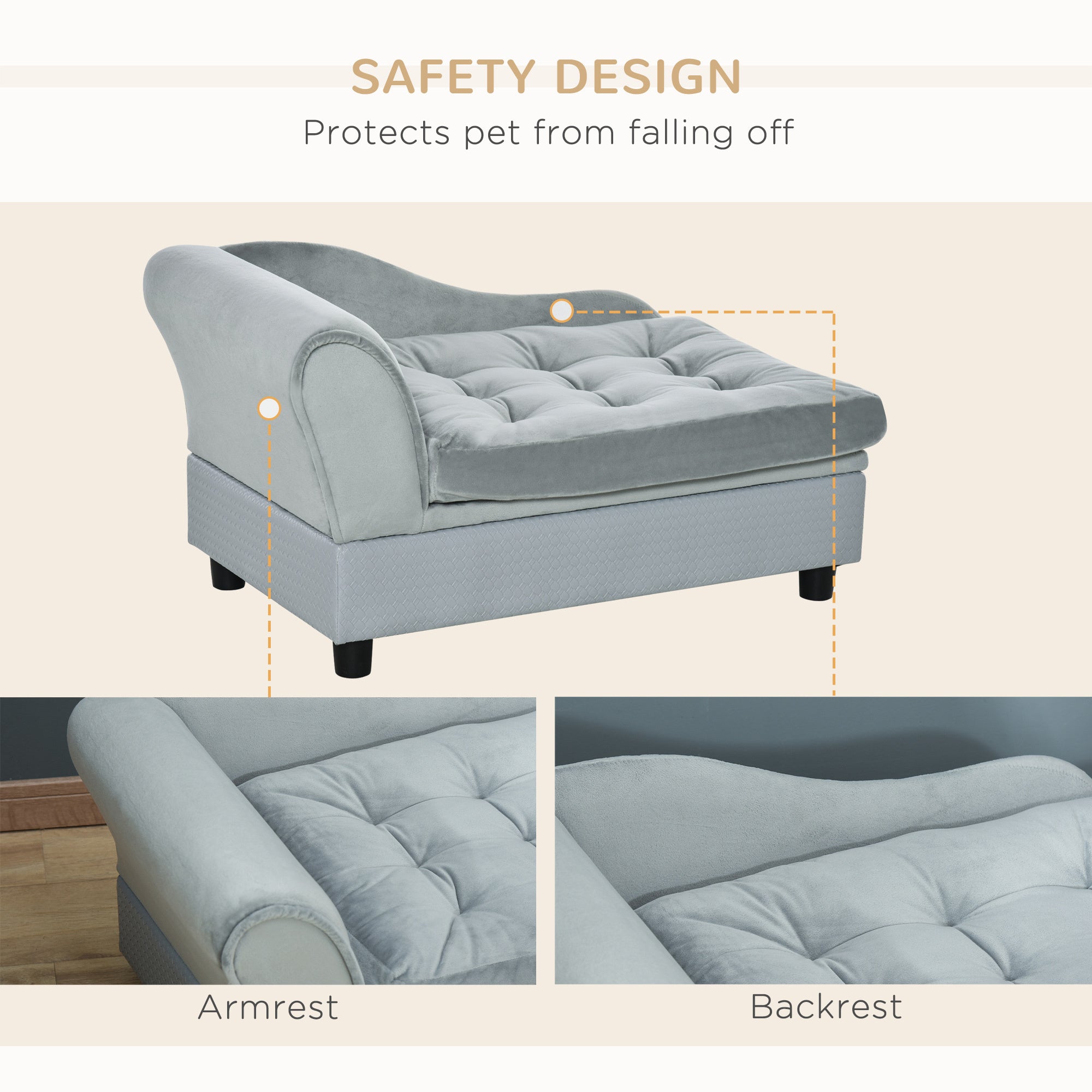 PawHut Luxury Fancy Dog Bed for Small Dogs with Hidden Storage, Gray