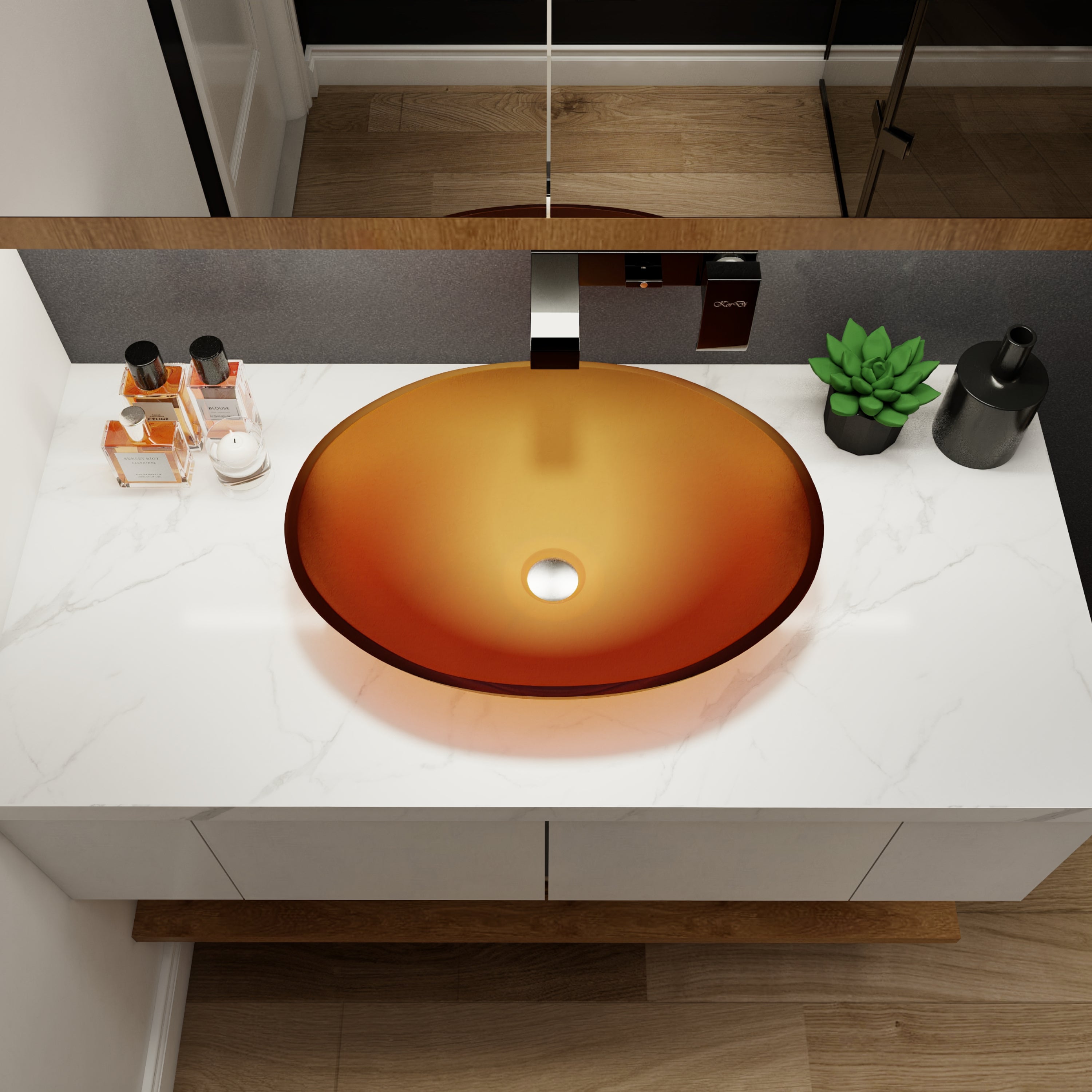 Tempered Glass Matte Bathroom Vessel Sink, Oval Bathroom Basin Matt Tea