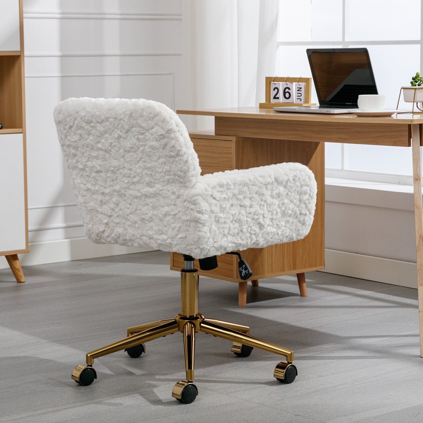 Cozy Plush Home Office Chair with Golden Metal Base  Adjustable Desk Chair Swivel Office Chair,Vanity Chair - Cream