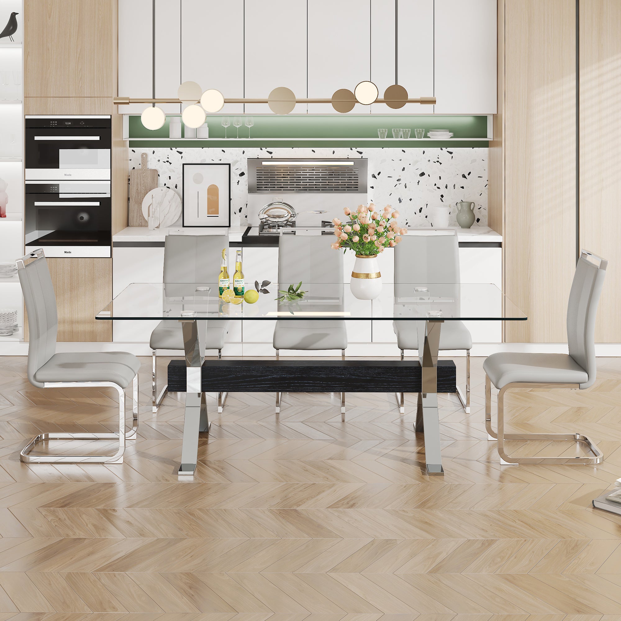 Modern Luxurious dining Table - Double X Plated Metal