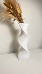 White Minimalist Twisted Vase, 16 Inch Tall, Modern Decorative Flower Vase