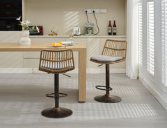 Set of 2 Rattan Bar Stool, 360 Swivel Bar Chair, Counter Height Chair with Footrest - Grey