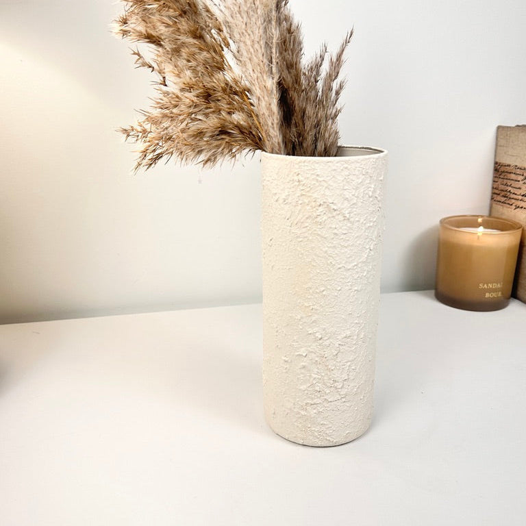 Minimalist Textured Hand-painted Glass Vase 8.5" tall - Off-White Cream
