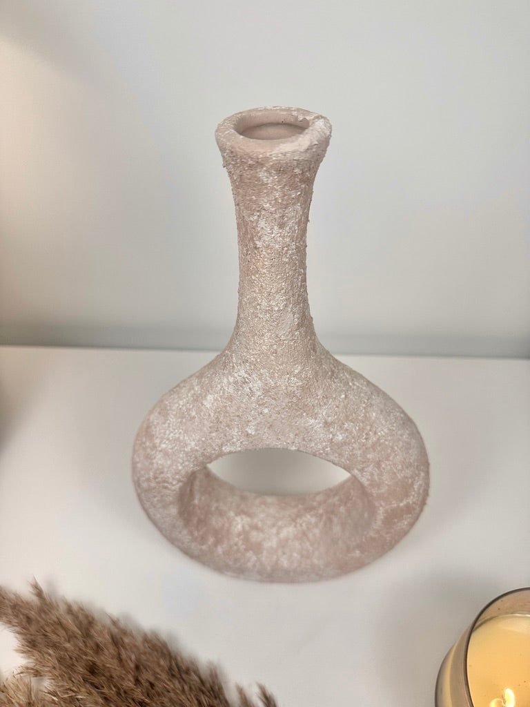 Abstract Art Sculptural Textured Hand-Painted Vase 13" - Beige washed
