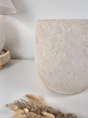 Minimalist Hand-Painted & Textured Planter Pot 12.5" tall with drainage hole one time creation - Cream Linen wash