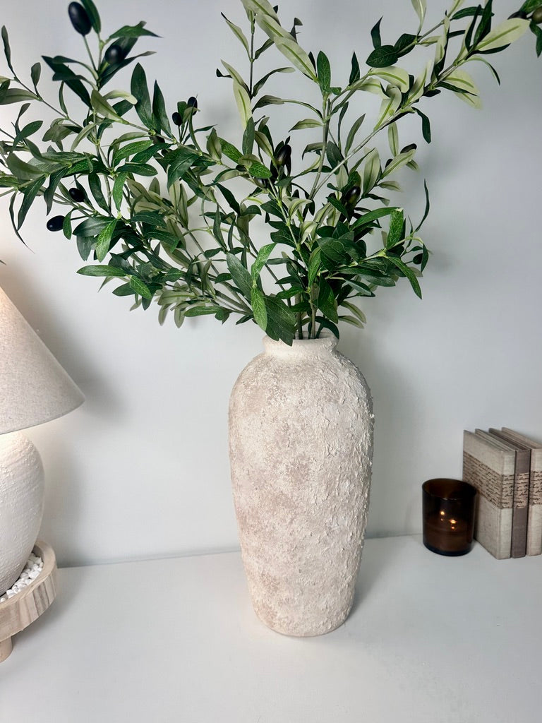 Minimalist Textured Hand-painted Ceramic Vase 18" tall - Cream Sand wash