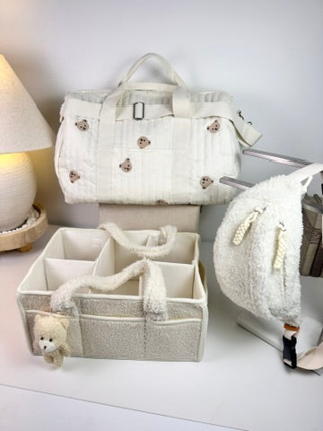Set of 3 Travel Bag, Crossbody Bag and Caddy Diaper Bag for Baby Essentials - Cream