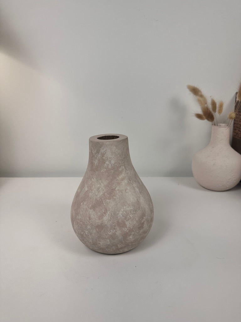 Rustic Beige Wash Wood Vase 6.5" tall