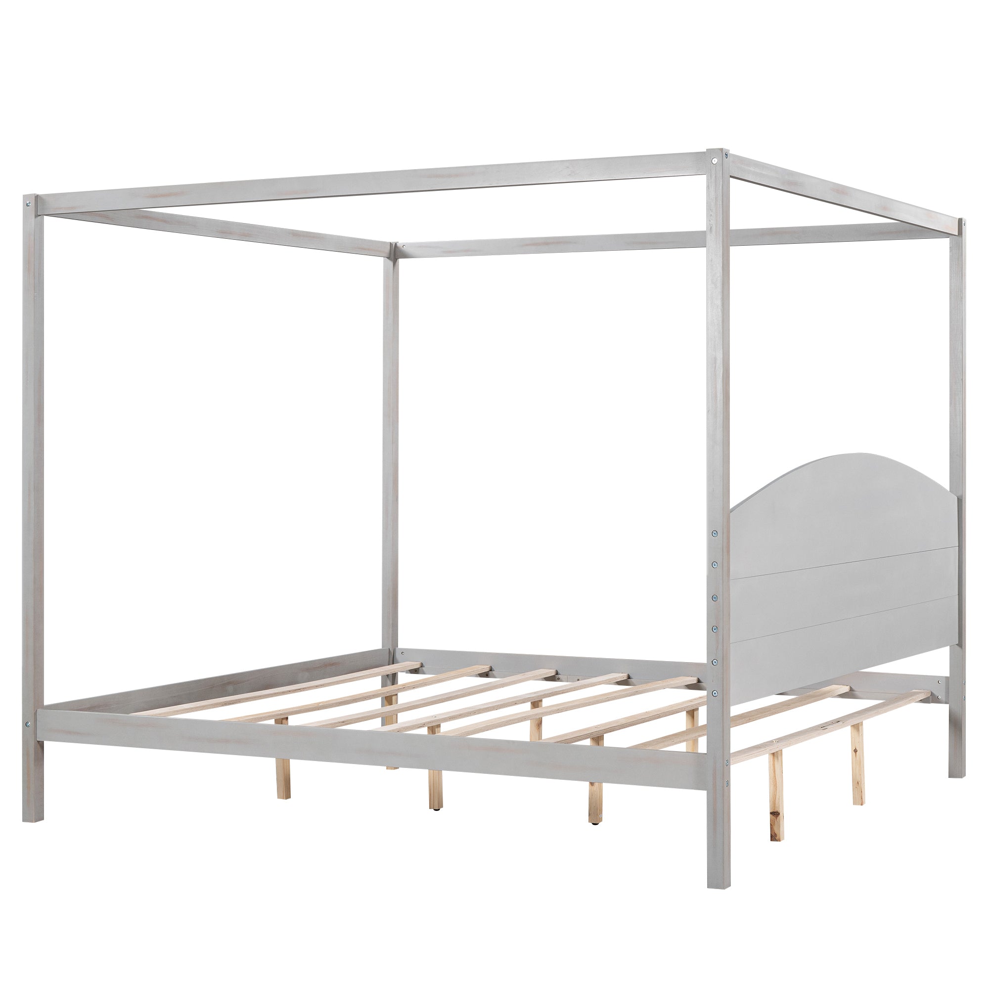 King Size Platform Bed with Headboard and Support Legs - Grey Wash