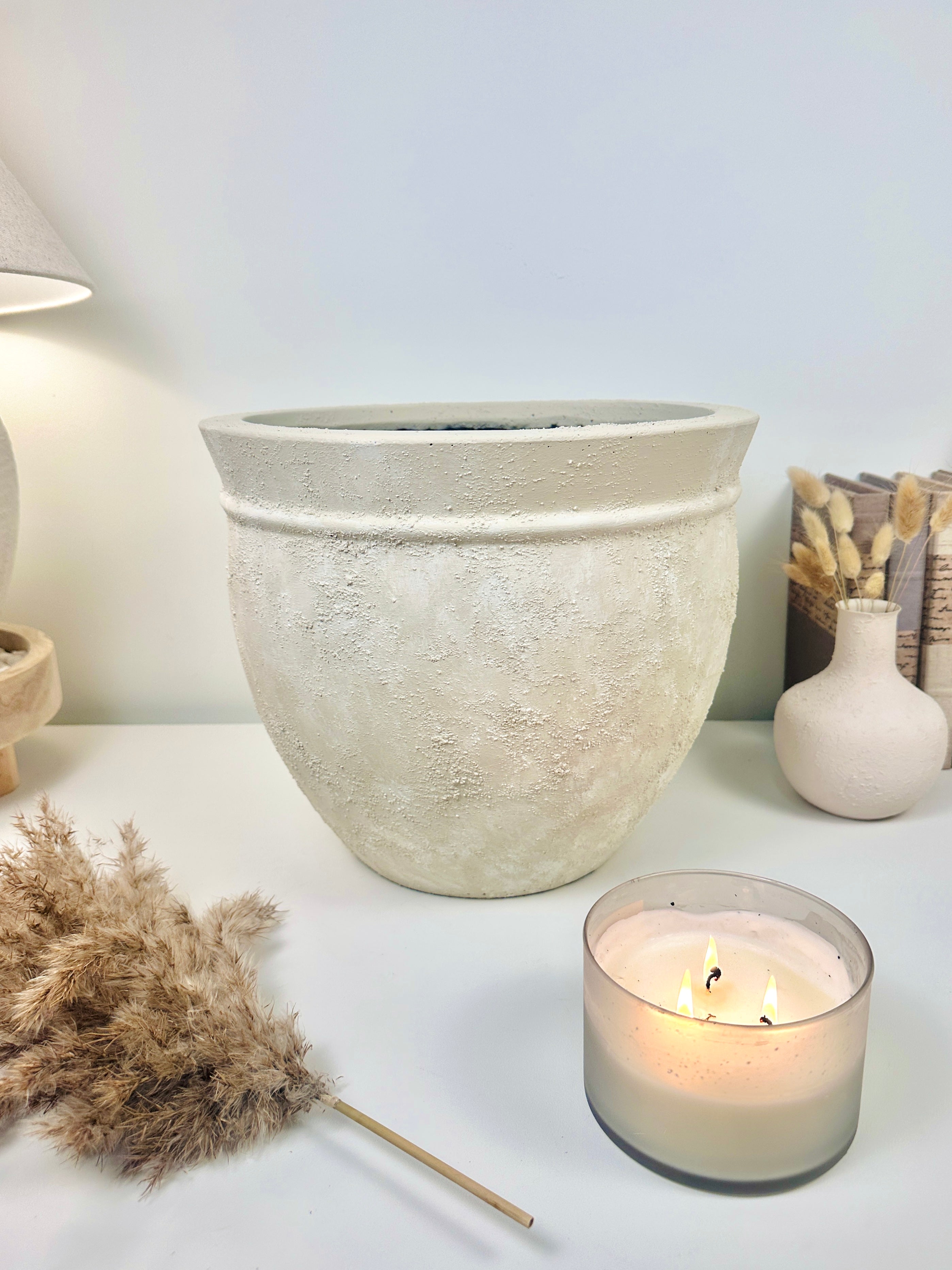 Luxury Planter Minimalist Style Hand painted Beige Washed 11” tall (dia 10.5")