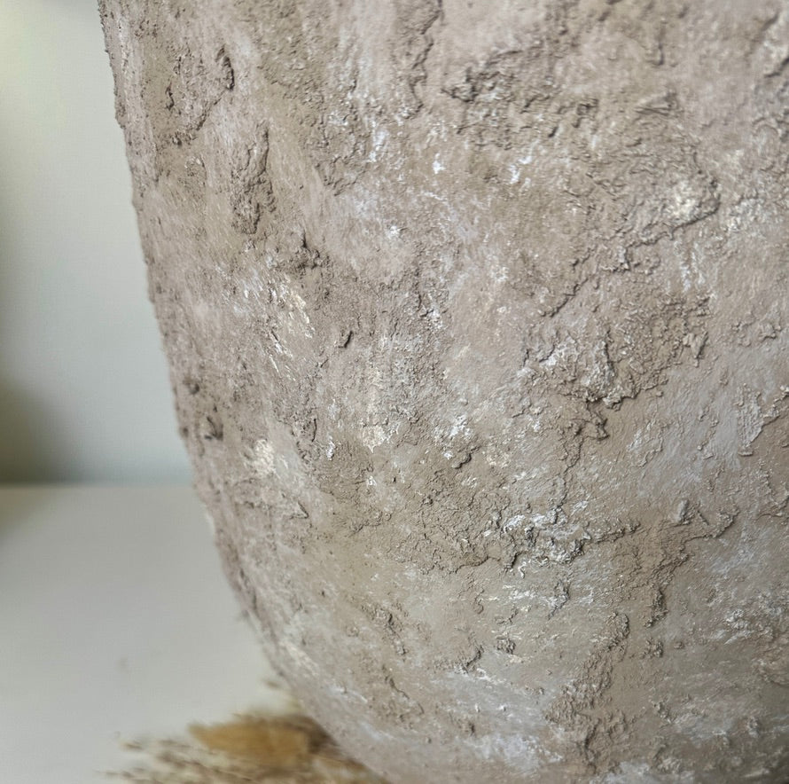 11" tall Minimalist Hand-Painted & Textured Planter Pot with drainage hole - Mesa Beige