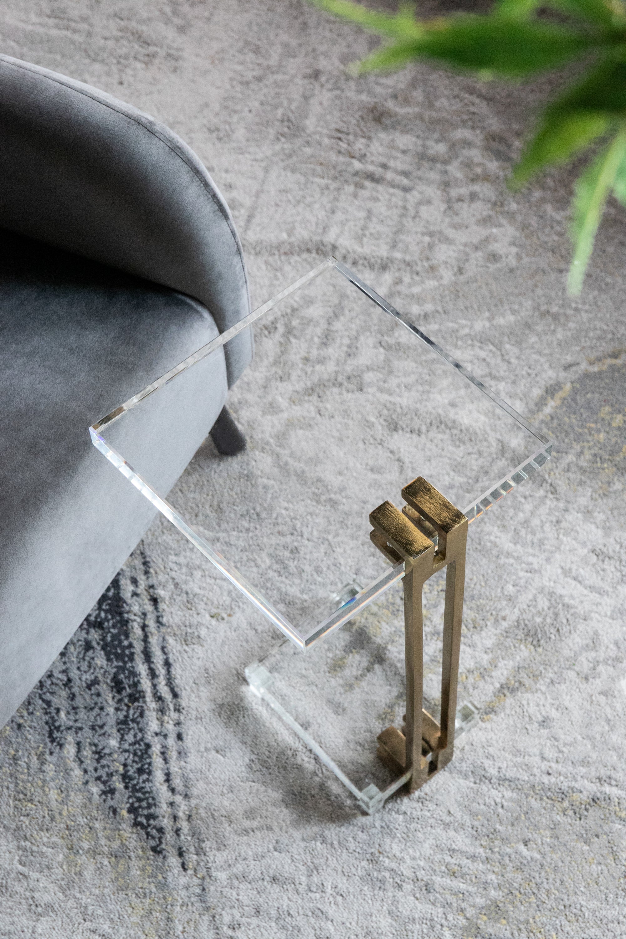 Crystal Side Table with Gold Metal Frame 22"