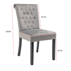 Velvet Dining Chair Set Tufted Heigh Back with Solid Wood Frame Accent Chairs (Set of 2) - Gray
