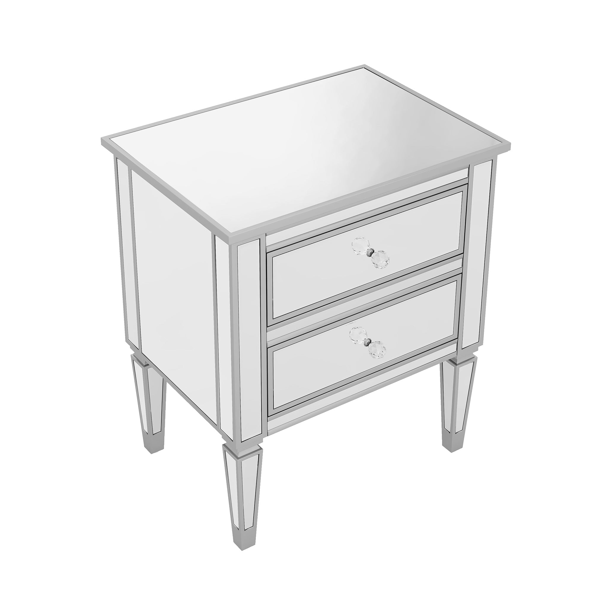 Elegant Mirrored Side Table with 2 Drawers, Modern Silver Finished