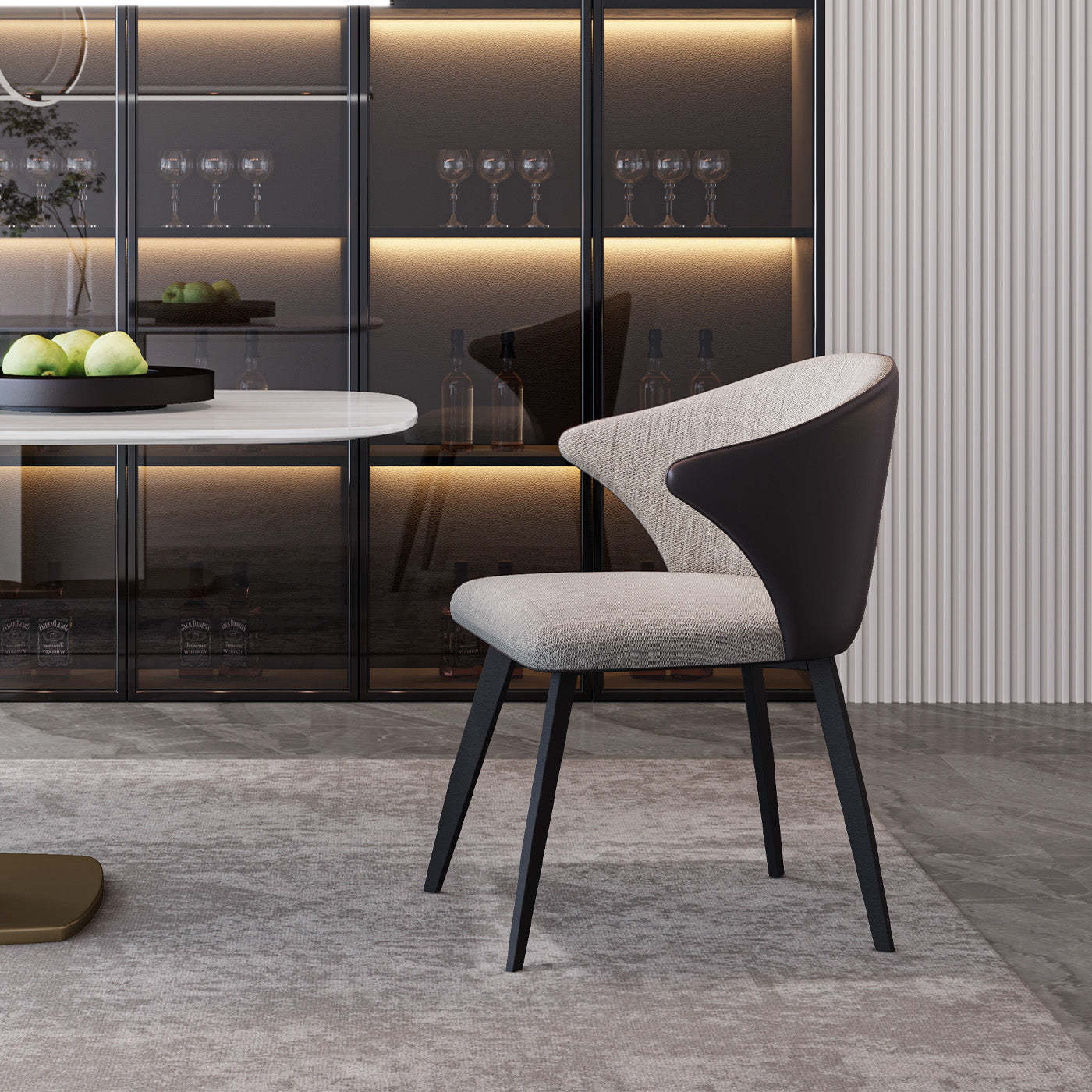 Set of 2 - Modern Minimalist Gray Dining Chairs, Carbon Steel Legs