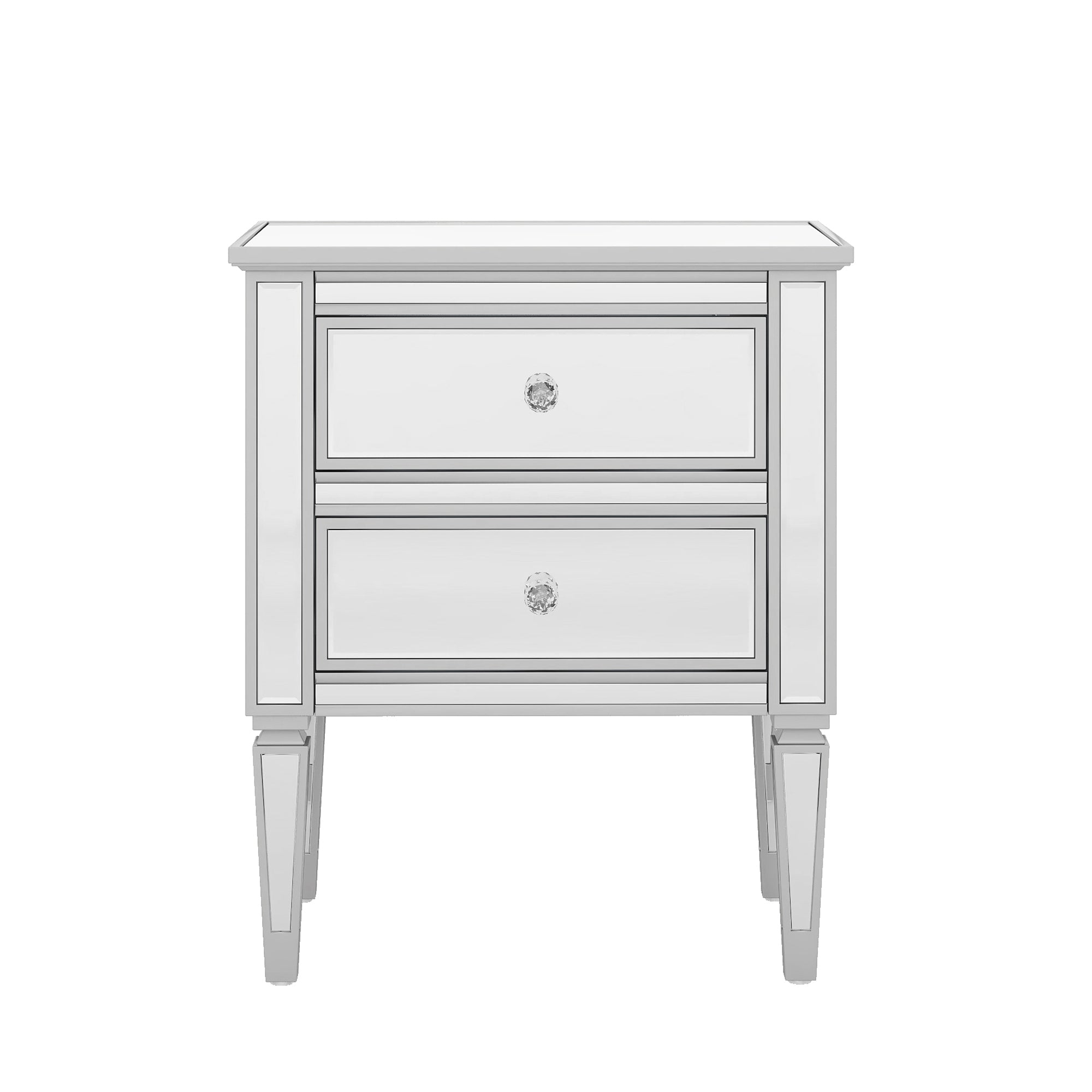 Elegant Mirrored Side Table with 2 Drawers, Modern Silver Finished