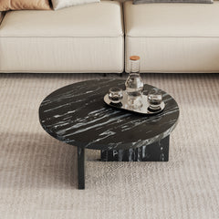 Modern Circular Coffee Table with Texture - Black